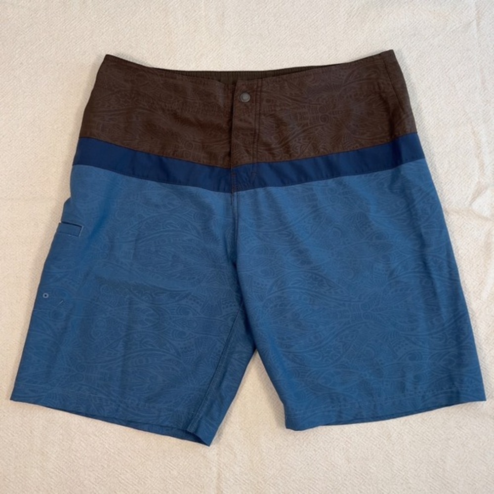 Prana Men's Board Shorts Size 34 Blue Brown Patterned Swim‎ Trunks